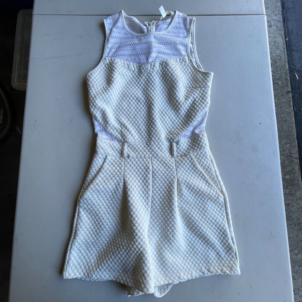 Marilyn Monroe Two Tone White Romper S Cream Popcorn Knit Eyelet Mesh Festival